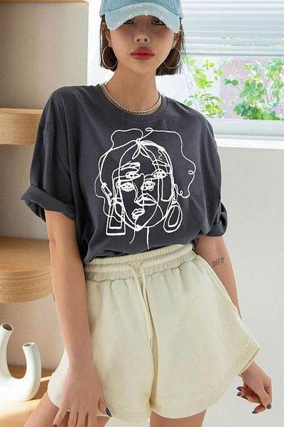MOONBULL Oversize tričko Smoked Face s potiskem