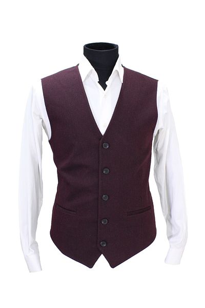 MENTOR REGALO Men's Vest V-Neck Claret Red Herringbone 50463