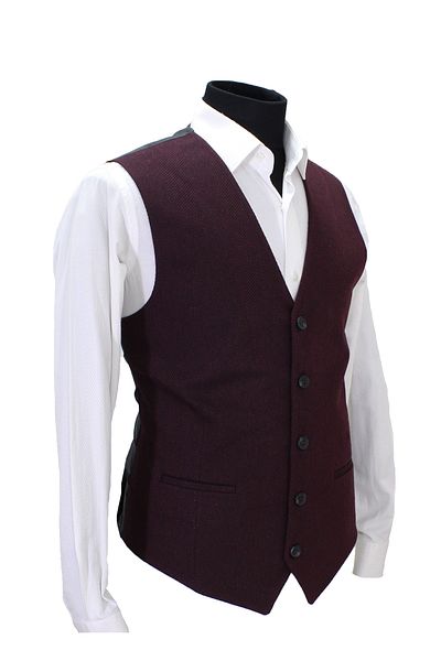 MENTOR REGALO Men's Vest V-Neck Claret Red Herringbone 50463
