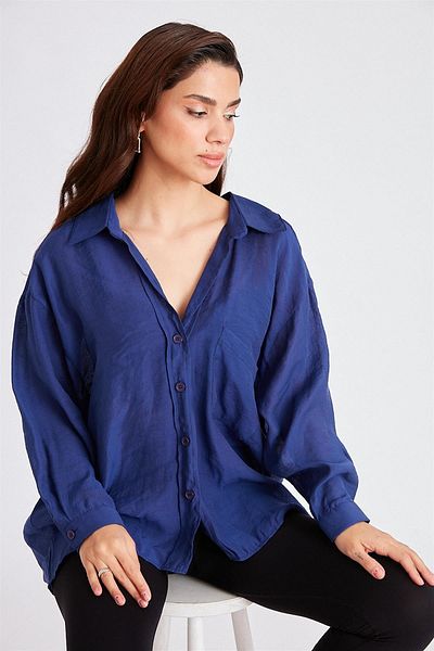 Suzi butik Cămașă oversize de damă, loose fit, albastru bleumarin