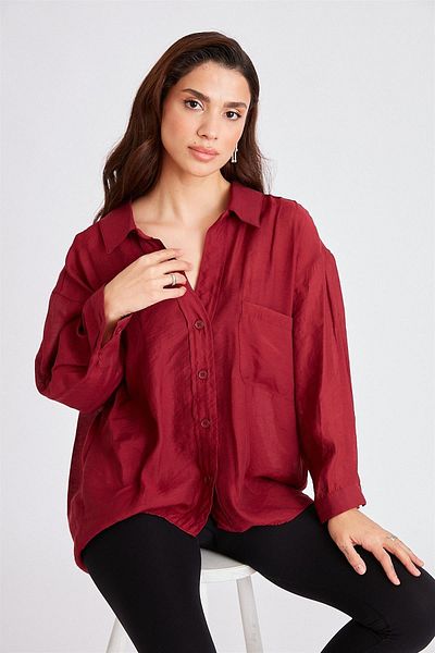 Suzi butik Cămașă roșie Claret de damă, oversize, cu tăiere largă