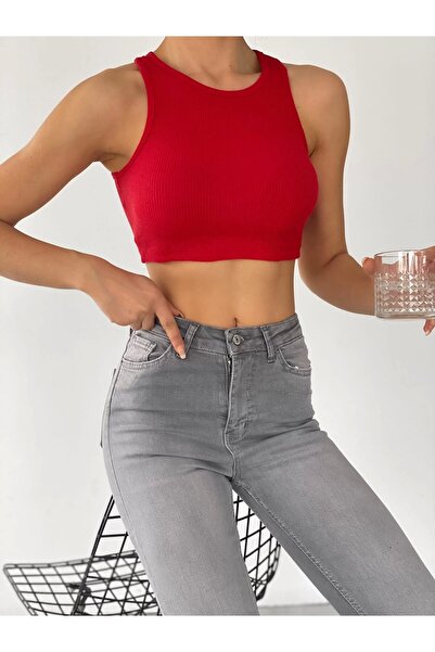 ELBEY Crveni crop top sa halter izrezom