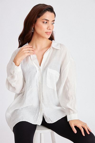 Suzi butik Cămașă de damă oversize cu tăietură lejeră crem