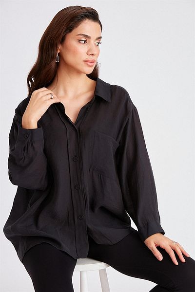 Suzi butik Cămașă neagră oversize de damă