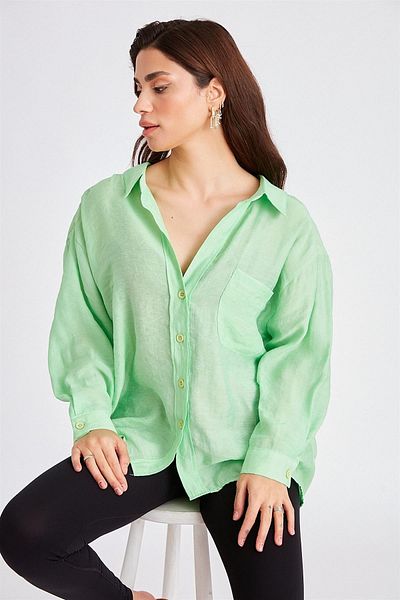 Suzi butik Cămașă de damă, supradimensionată, cu umăr deschis, de culoare verde deschis