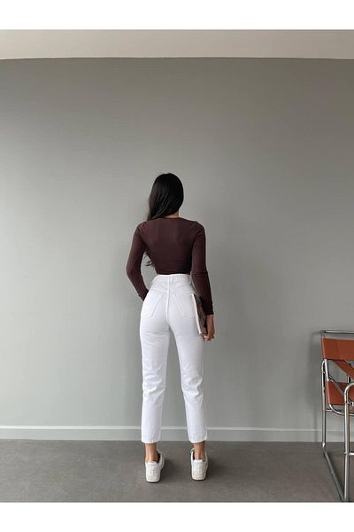 LAMİRAMOOD White Mom White All Gold Mom Jean Ψηλόμεσο ελαστικό τζιν που δεν δείχνει μέσα