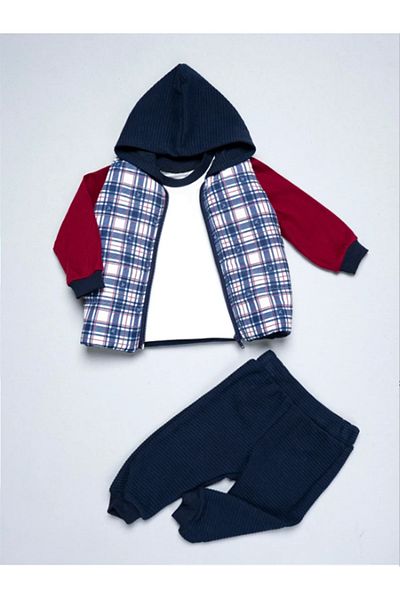 Necix's Necix Plaid Inflatable Vest Baby Boy Top and Bottom Set 3-Piece Set for Boys