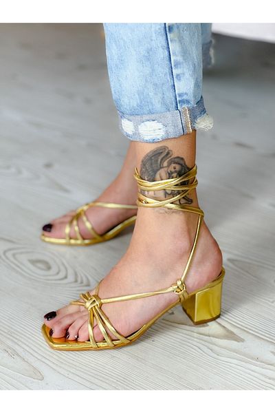 irmona Cleopatra Dore Stringed Laced Heeled Low Heel Slippers Sandals