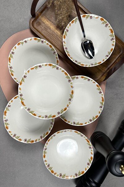 porselenden Jardin Floral Cream 16 Cm 6 Piece Porcelain Soup Bowl Service Set