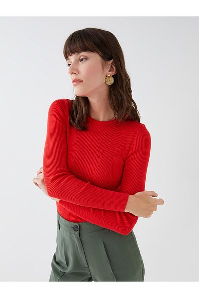 LC Waikiki Openwork Crew Neck Long Sleeve Women's Knitwear Sweater