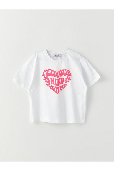 LC Waikiki Girl's Cotton T-Shirt - Crew Neck, Printed, Short Sleeve