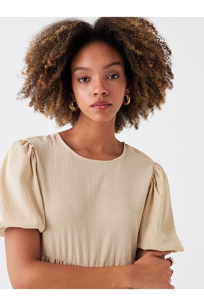 LC Waikiki Γυναικείο Φόρεμα - Crew Neck, Solid Cut, Κοντό μανίκι
