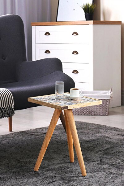 Resmo Esperanza Doğal Sehpa 32x32cm Doğal Masif Seramik Zigon Yan Sehpa Salon Mobilya