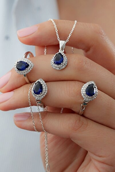 Silvano Jewelry 925 Ayar Gümüş Mavi Taşlı Takı Seti