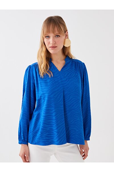LC Waikiki Kaçık Yaka Desenli Uzun Kollu Kadın Bluz