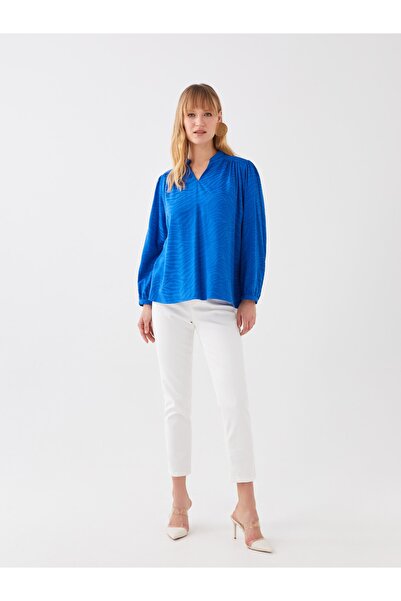 LC Waikiki Kaçık Yaka Desenli Uzun Kollu Kadın Bluz