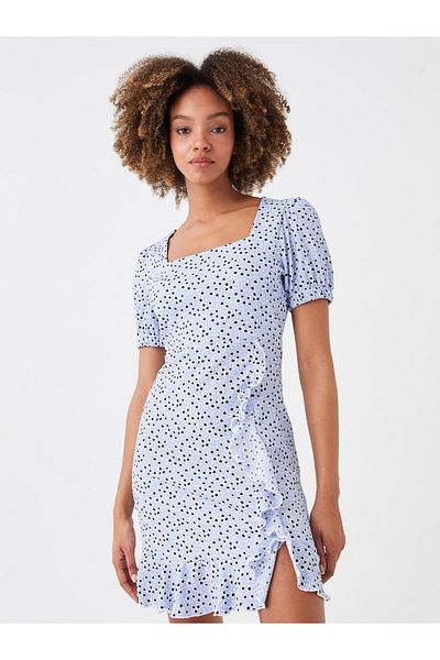 LC Waikiki Kurzärmliges Kleid mit quadratischem Ausschnitt und Aufdruck für Damen - LCW