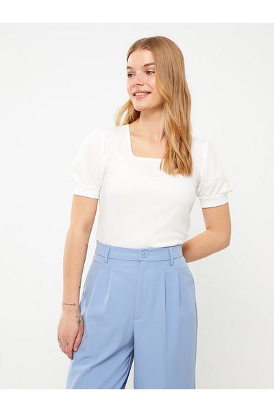 LC Waikiki Dámská halenka - čtvercový výstřih, rovný střih, krátký rukáv