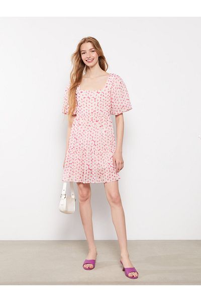 LC Waikiki Γυναικείο φόρεμα με τετράγωνο λαιμόκοψη Floral Balloon Sleeve