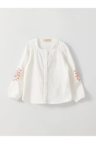 LC Waikiki Cămașă pentru fetiță cu mânecă lungă brodata cu gâtul turn