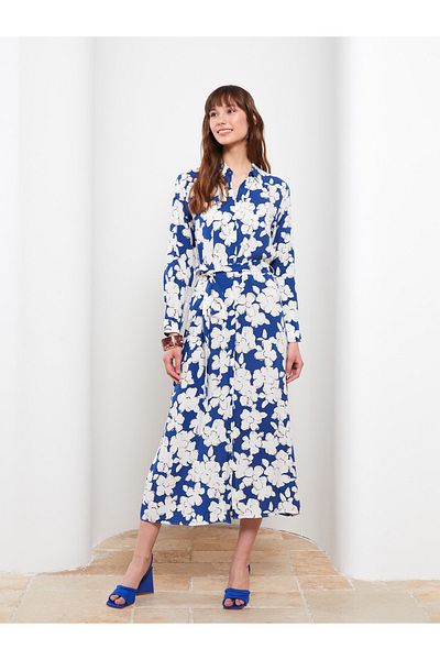 LC Waikiki Rochie de damă din viscoză cu mâneci lungi cu guler cămașă