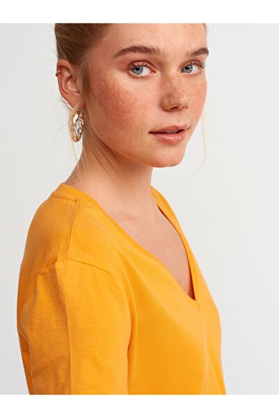 Dilvin 3470 Tricou de bază cu decolteu în V-portocaliu