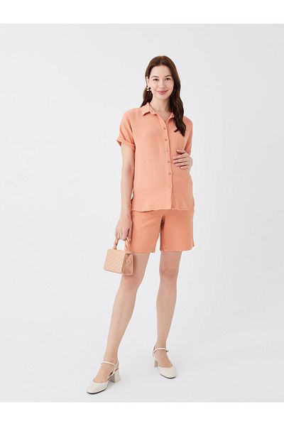 LC Waikiki Schlichtes kurzärmliges Seersucker-Umstandsshirt