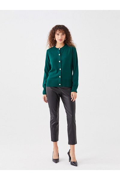 LC Waikiki Women's Knitwear Cardigan - Crew Neck, Solid Long Sleeve