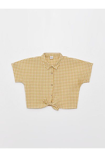 LC Waikiki Plaid Short Sleeve Girl's Crop Shirt