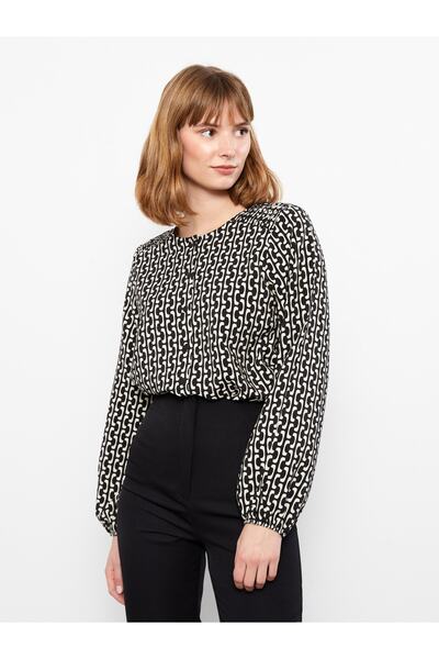 LC Waikiki Bisiklet Yaka Desenli Uzun Kollu Kadın Bluz