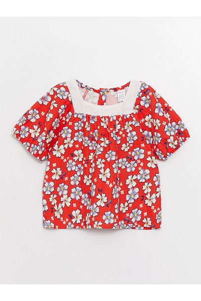 LC Waikiki Square Collar Short Sleeve Patterned Baby Girl Blouse and Trousers Set of 2