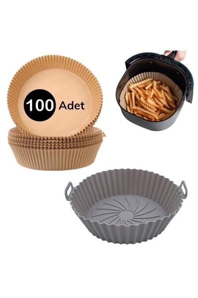 EveFix Gri Pişirme Matı 20 Cm Ve 100 Adet Kullan-at Air Fryer Pişirme Kağıdı ...