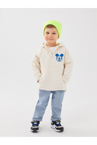 LC Waikiki Mickey Mouse vyšívaný chlapecký kabát s dlouhým rukávem s kapucí