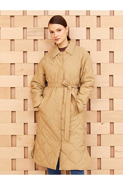 LC Waikiki Dámský kabát s košilovým límečkem s dlouhým rukávem s vlastním vzorem