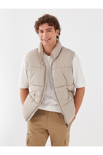 LC Waikiki Lcw Casual Beige Standard Fit Stand Collar Men's Puffer Vest