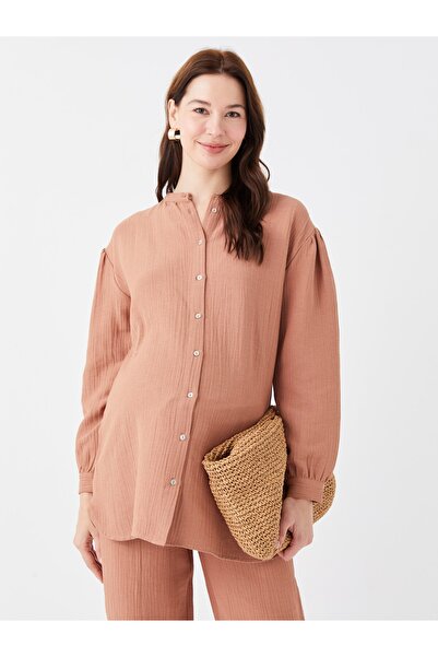 LC Waikiki Főgallér sima hosszú ujjú Seersucker kismama tunika