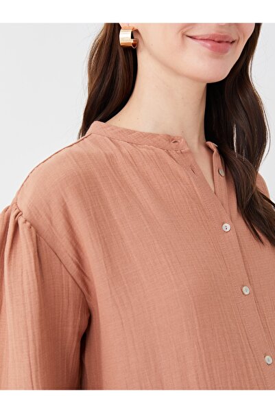 LC Waikiki Főgallér sima hosszú ujjú Seersucker kismama tunika