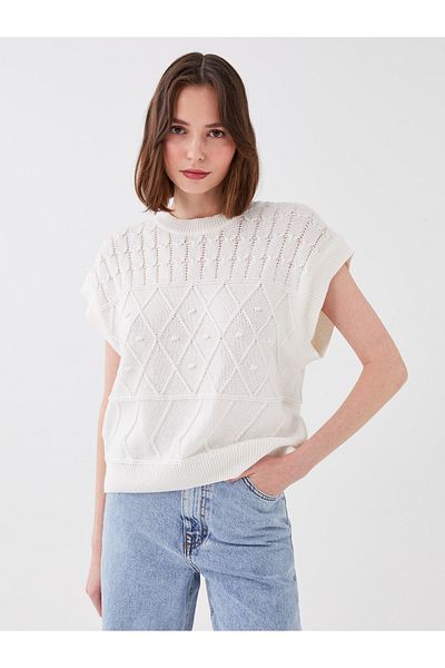 LC Waikiki Selbstgemusterter Damen-Strickpullover mit Rundhalsausschnitt