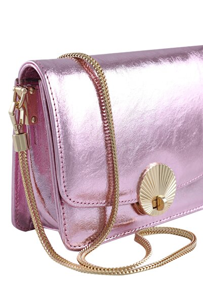 Twinsaction Lucetta Pembe Lamine Deri Omuz Çantası