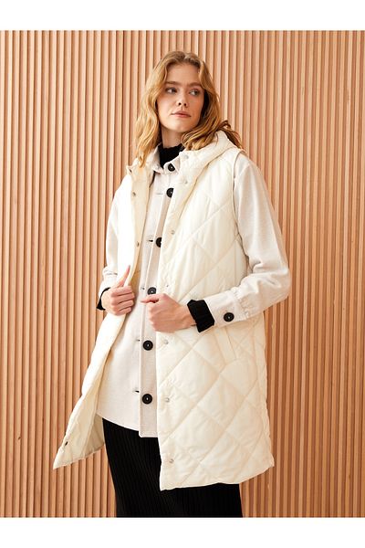LC Waikiki Hooded Quilted Patterned Women's Puffer Vest