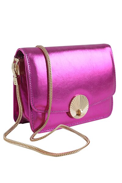 Twinsaction Lucetta Fuşya Lamine Deri Omuz Çantası