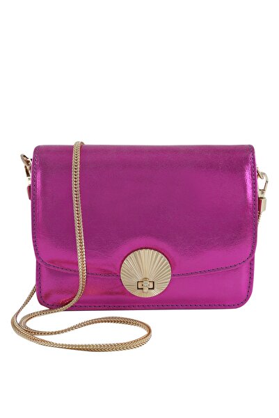 Twinsaction Lucetta Fuşya Lamine Deri Omuz Çantası