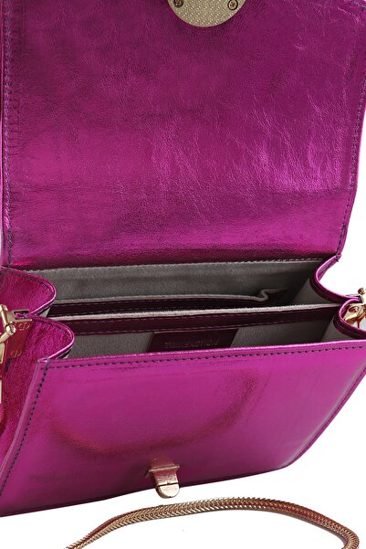 Twinsaction Lucetta Fuşya Lamine Deri Omuz Çantası
