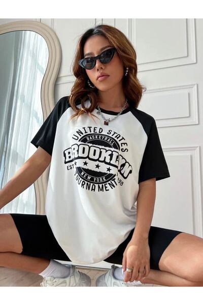 AFROGİYİM Γυναικείο μπλουζάκι Oversize με στάμπα των Ηνωμένων Πολιτειών