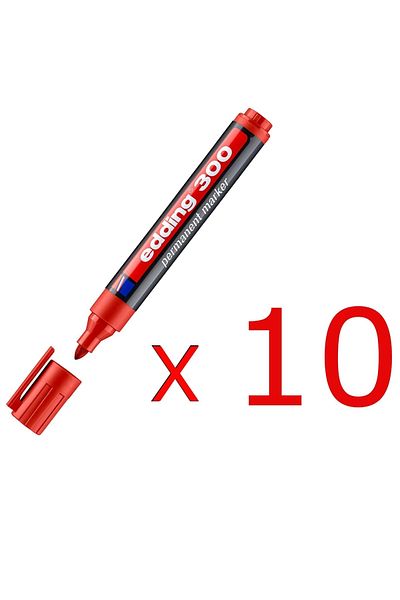 Edding 300 Permanent Marker Round Tip Pen 10 Pieces Red