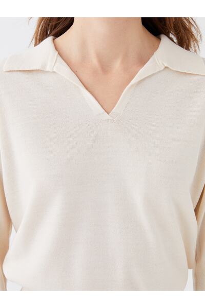 LC Waikiki Polo Yaka Düz Uzun Kollu Kadın Triko Kazak