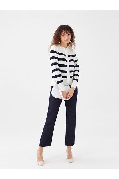 LC Waikiki Striped Crew Neck Long Sleeve Women's Knitwear Cardigan