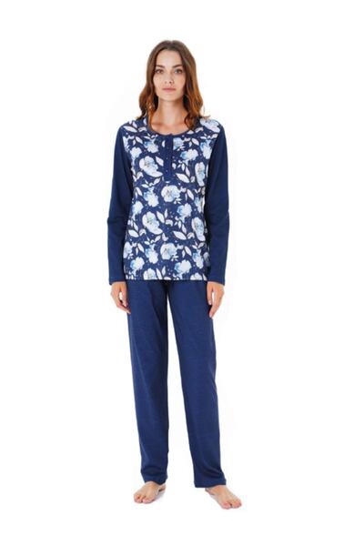 Pijadore 1340 Battal Uzun Kollu Kadin Pijama Takım
