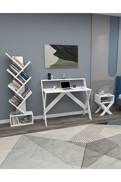 Enda Home X Çalışma Odası Seti Çalışma Masası Kitaplık Komodin Beyaz Çalışma ...