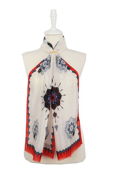 Bursa İpek Red Saxe Belly Voile Silk Scarf